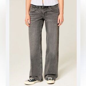 Hollister Women’s  Charcoal Gray Low Rise Baggy Wide Leg Jeans Size 29 Short 8s